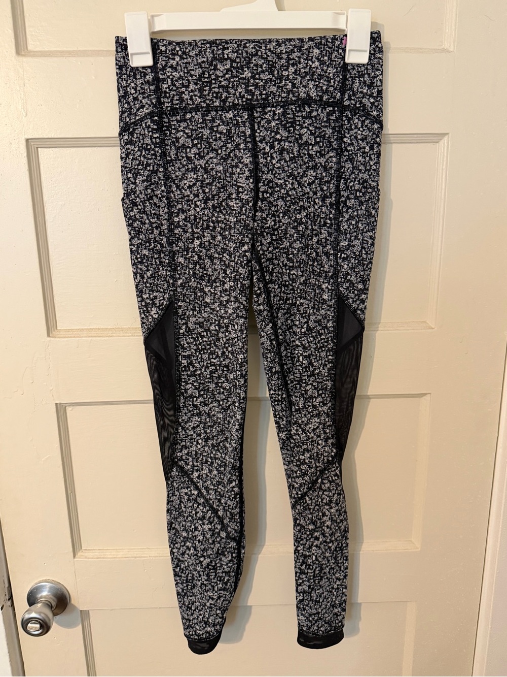lululemon athletica Black & White Speckle Leggings with Side Mesh Panels